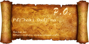 Páhoki Oxána névjegykártya